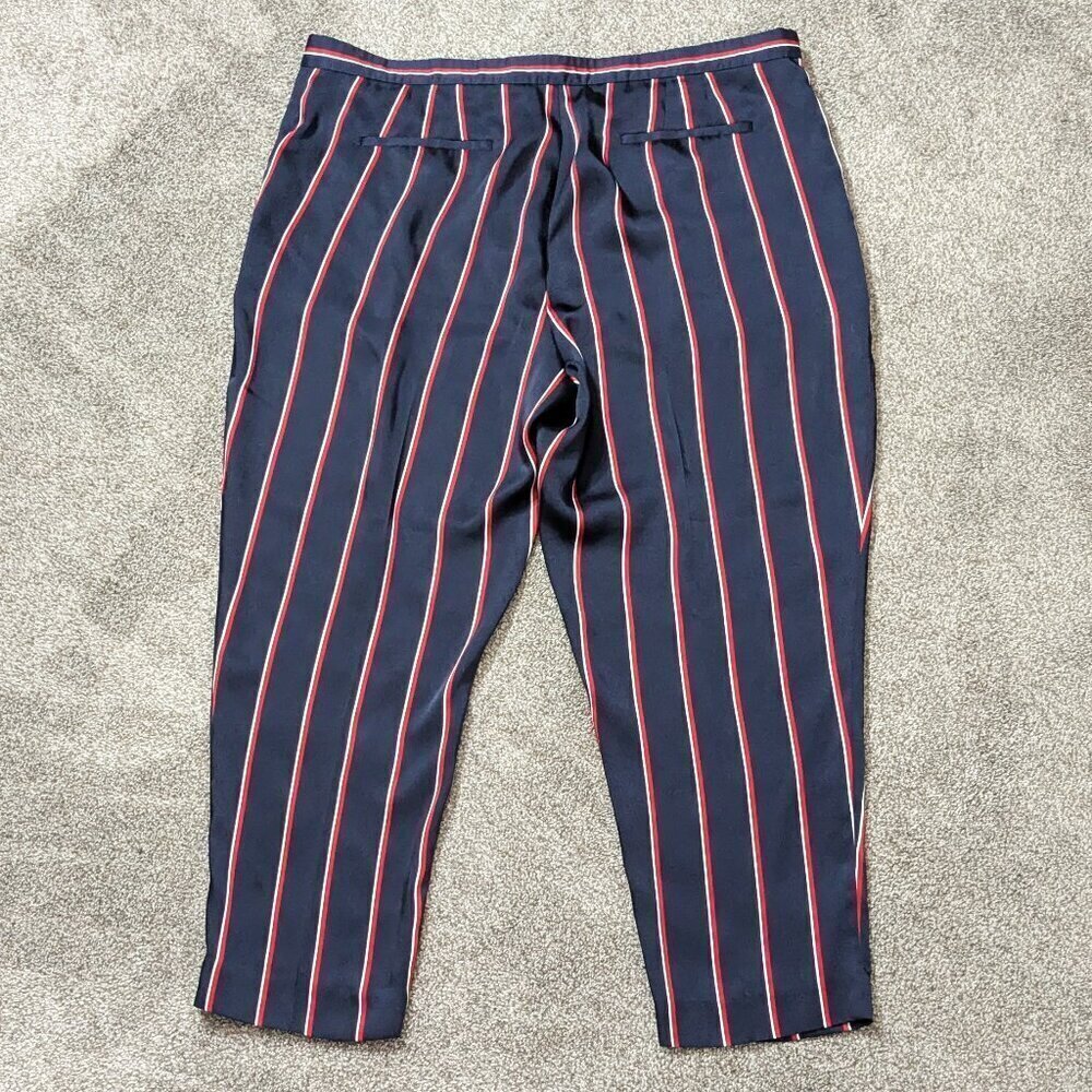 LAUREN RALPH LAUREN Navy Blue Stripe Satin Crop Front Zipper Pants; Size 16 - Picture 2 of 6